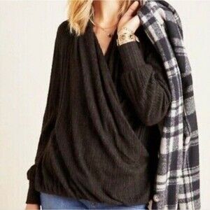 Maeve by Anthropologie Brown Faux Wrap Ribbed Bubble Sweater Women's Size XSP